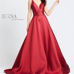 IEENA for MAC DUGGAL Wine Red Cranberry Plunging Neck Sweetheart Ballgown 4